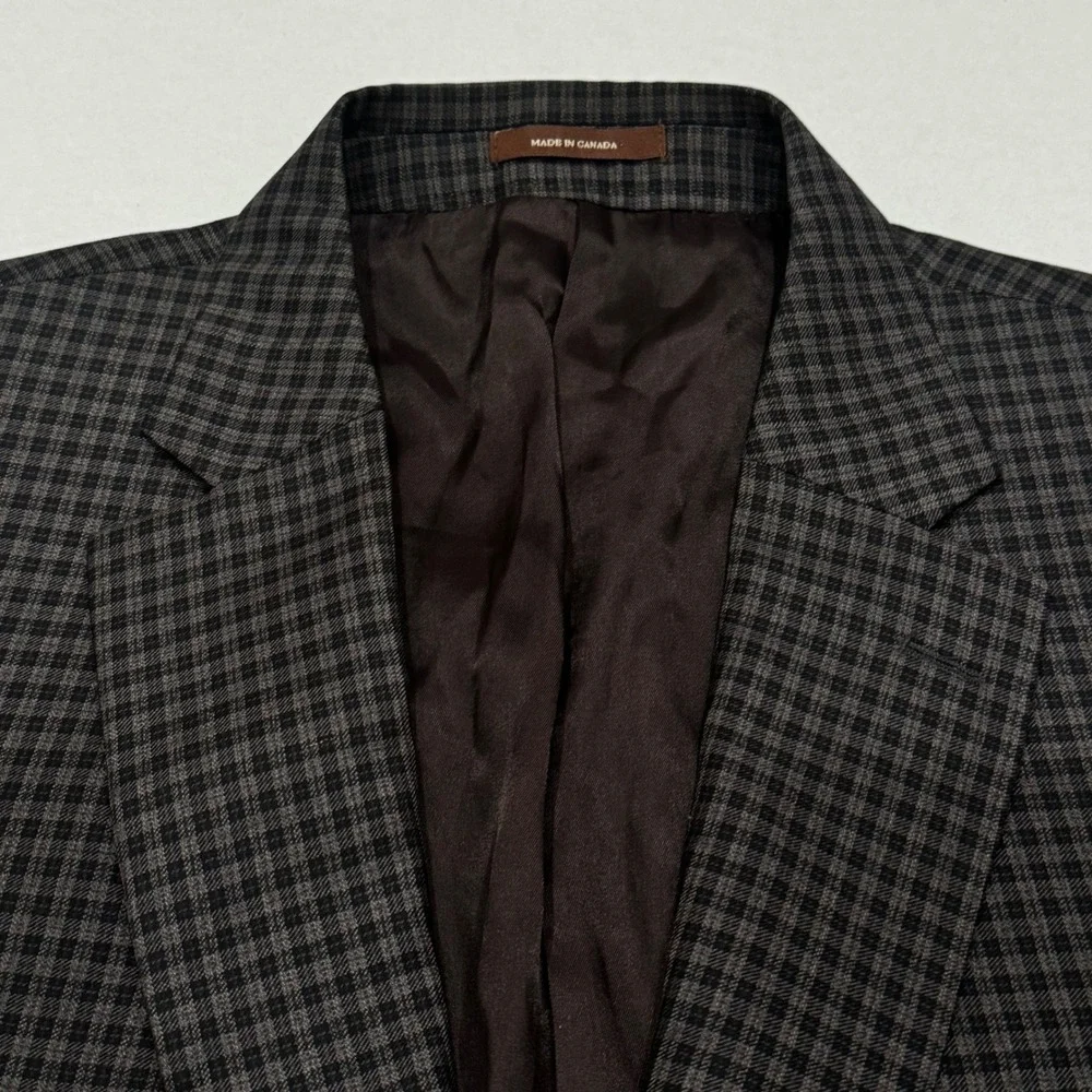 Peter Millar‎ Mens Micro Plaid Blazer 44T Wool Two Button Sport Coat Made Canada